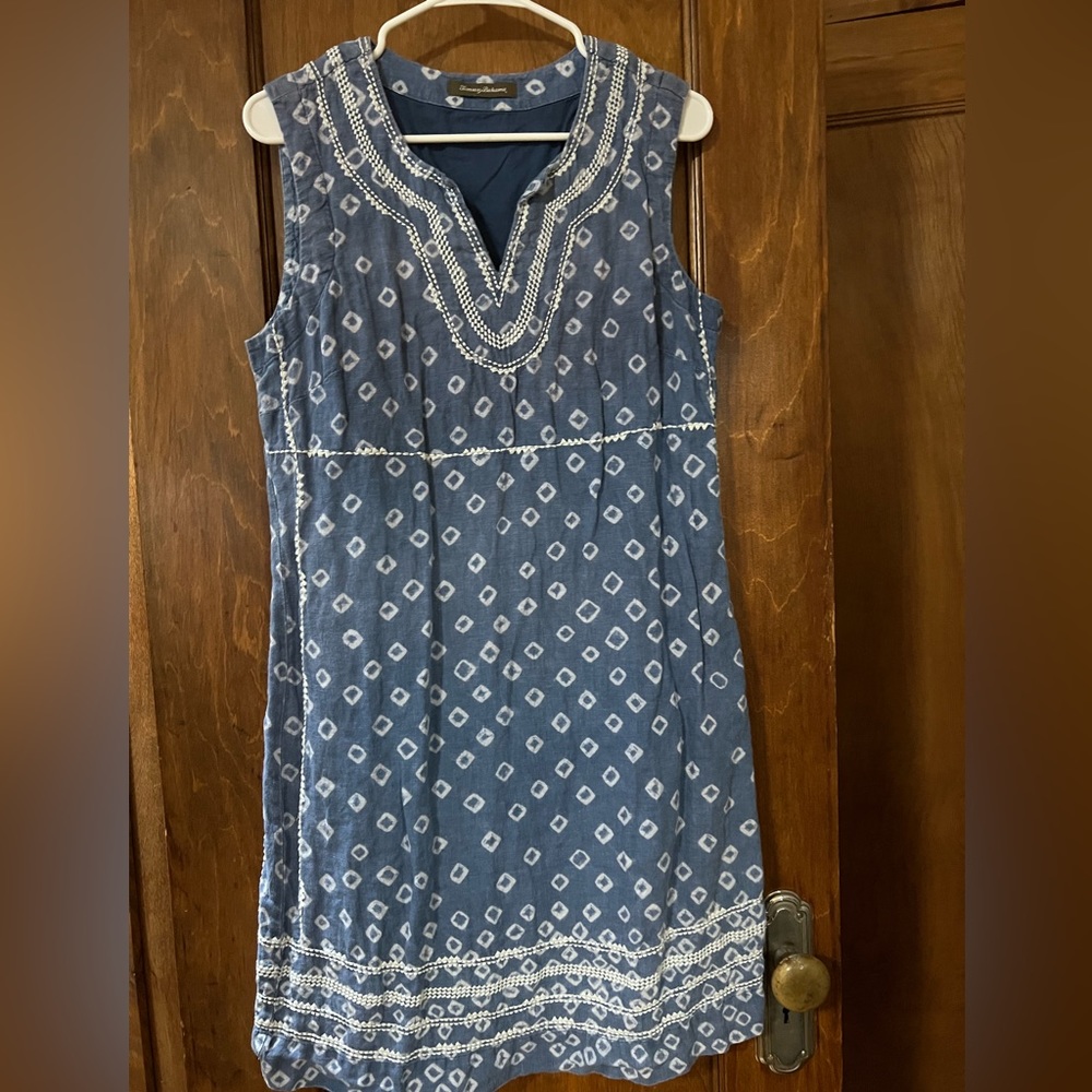 Tommy Bahama blue linen sleeveless sundress size Medium